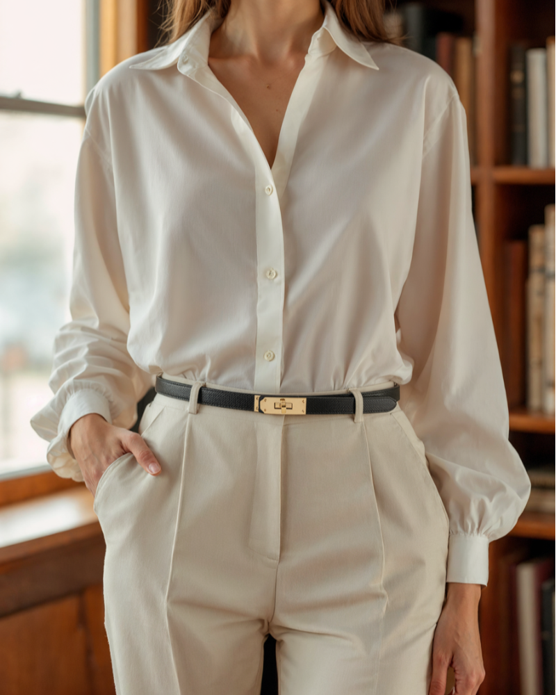 Klara™ | Læderbælte med tidløst guldfarvet spænde