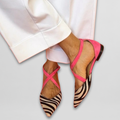 Freja™ | Spidse ballerinaer med zebra-print og krydsremme