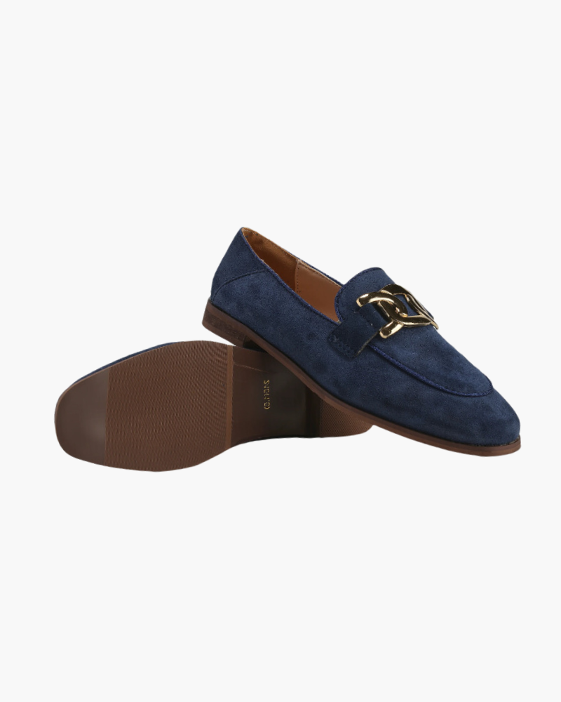 Sofie™ | Loafers i ruskind med elegant guldfarvet detalje