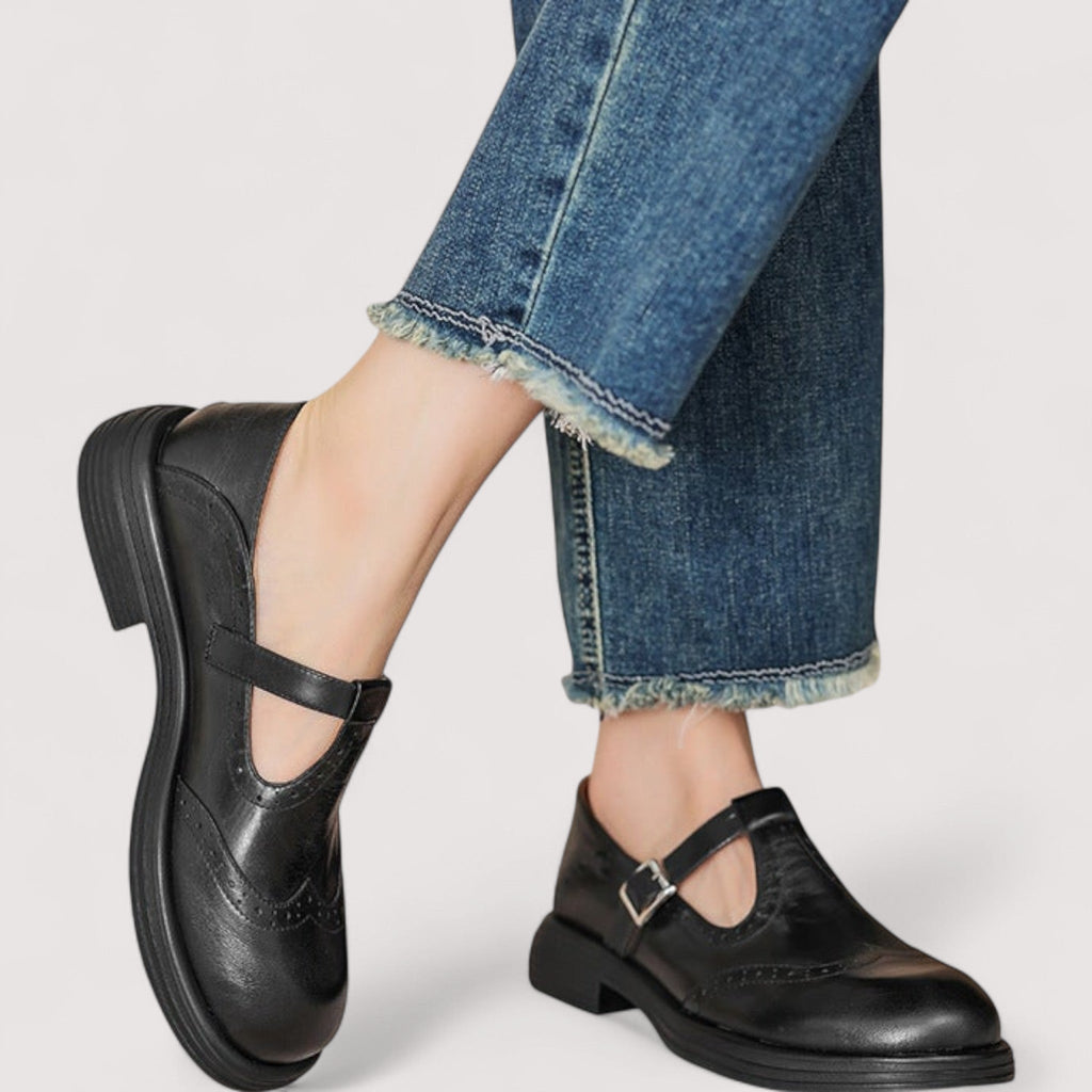 Ida™ | Lædersko med rem og klassisk brogue-detalje