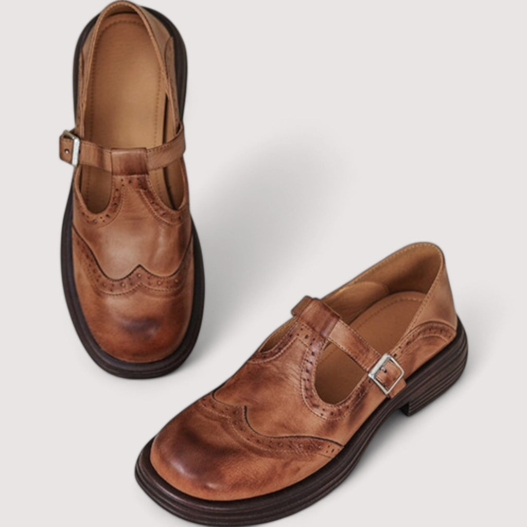 Ida™ | Lædersko med rem og klassisk brogue-detalje