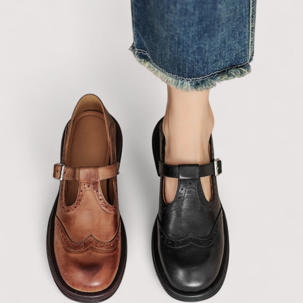 Ida™ | Lædersko med rem og klassisk brogue-detalje
