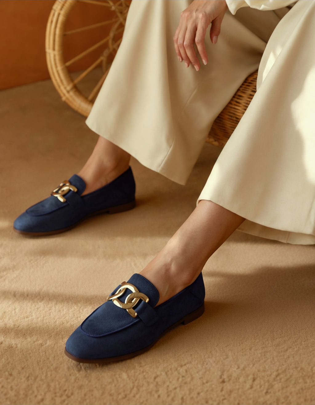 Sofie™ | Loafers i ruskind med elegant guldfarvet detalje