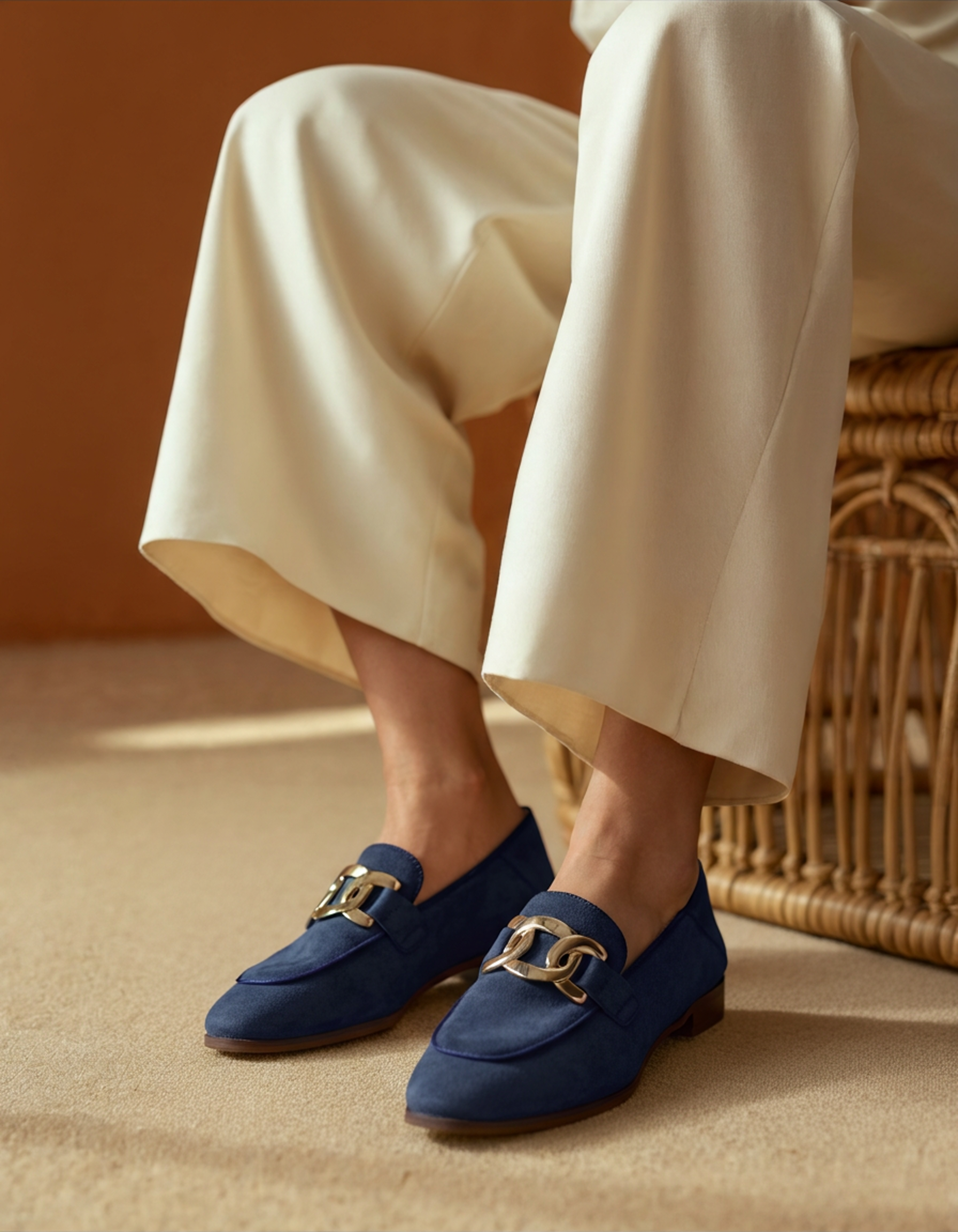 Sofie™ | Loafers i ruskind med elegant guldfarvet detalje
