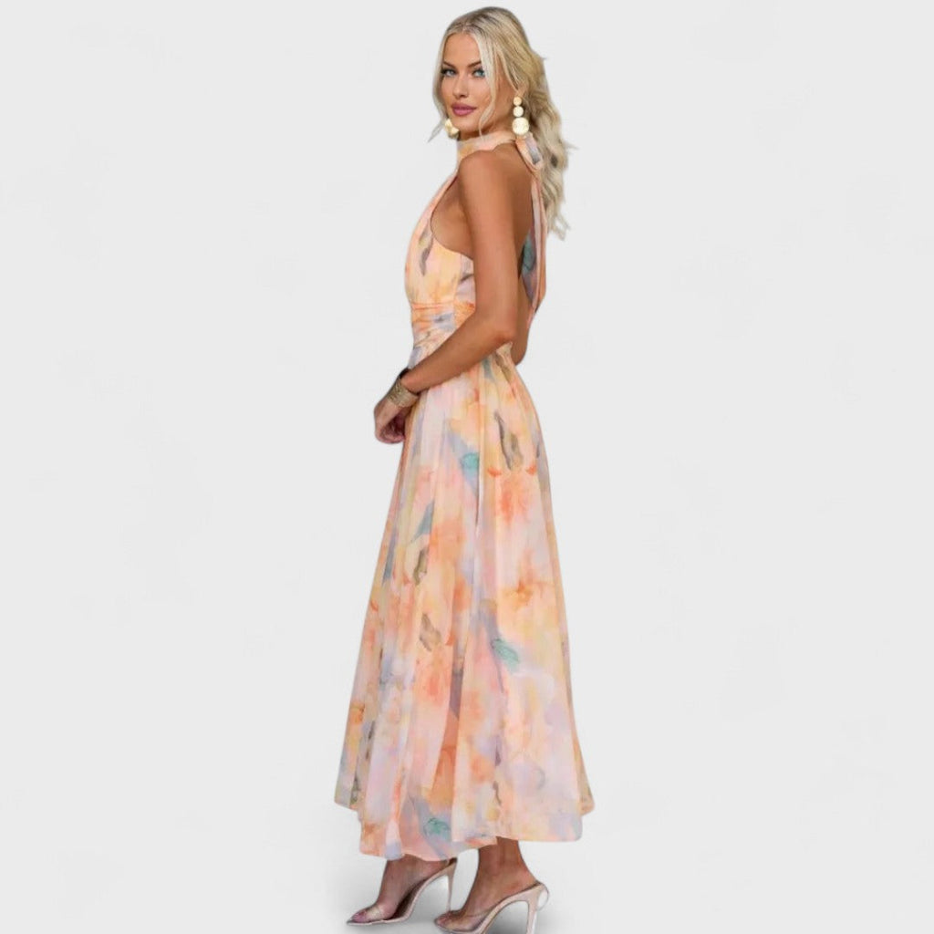 Elin™ | Maxikjole med halterneck og let, flydende fald